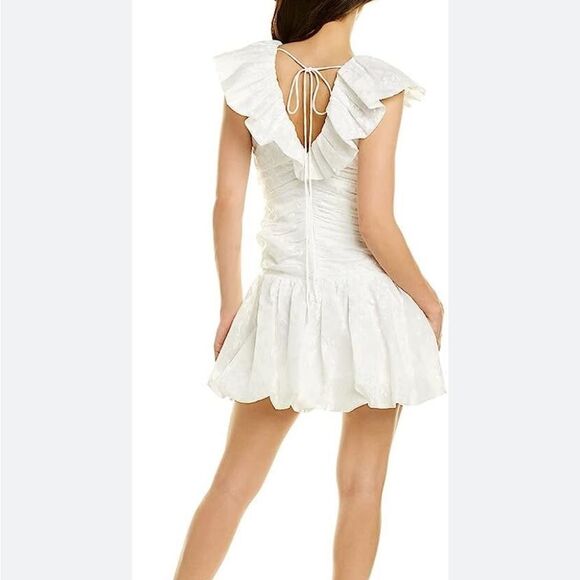 ML Monique Lhuillier  White Cocktail Party Dress with Puff Cap Sleeves - Picture 2 of 14